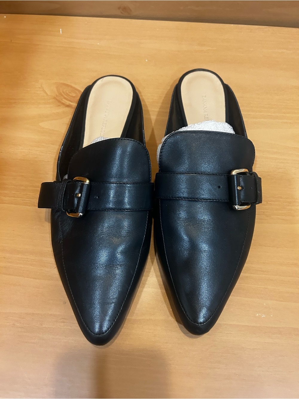 Banana Republic Black Buckle Slide Mules Pointed Toe Loafers Size 9